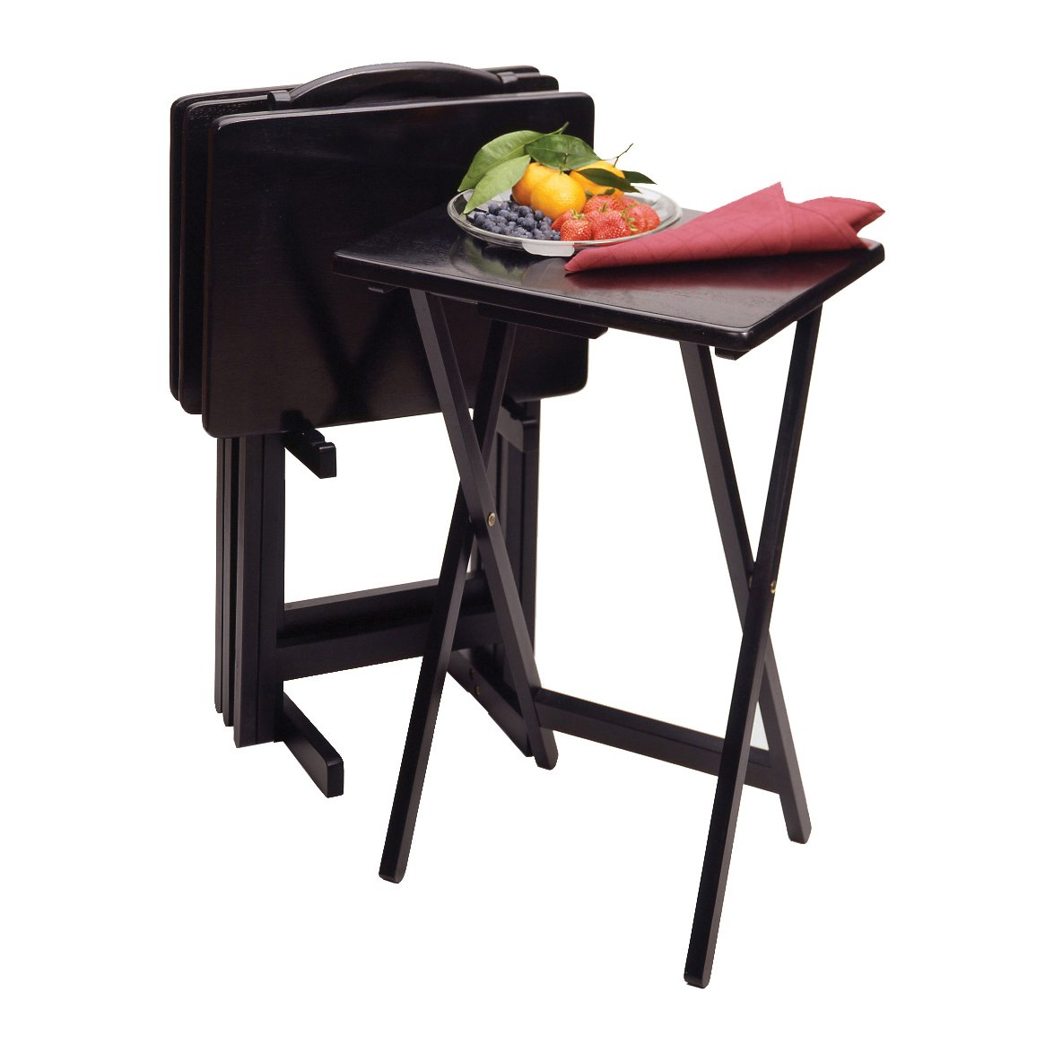 Winsome Alex Set of 4 Foldable Snack Tables with Storage Rack, 26" in Black, Easy to Store Portable Fold Up Table Set for Kitchen, Living Room TV Dining, Crafts, Puzzles, Work From Home - Image 7