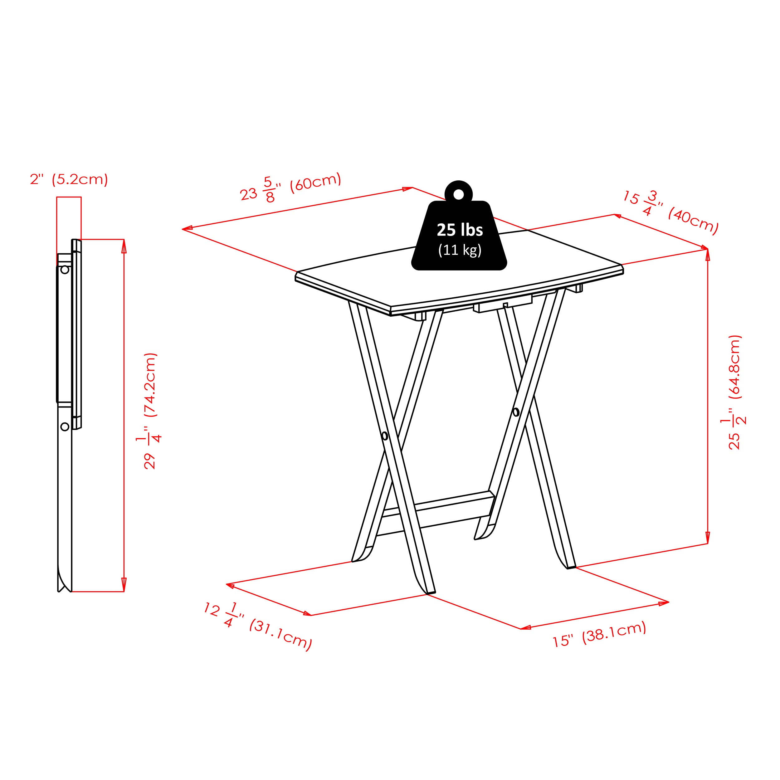 Winsome Dylan Set of 4 Oversized Foldable Snack Tables with Storage Rack, 26" in Espresso, Easy to Store Portable Fold Up Table Set for Kitchen, Living Room TV Dining, Crafts, Puzzles, Work From Home - Image 3