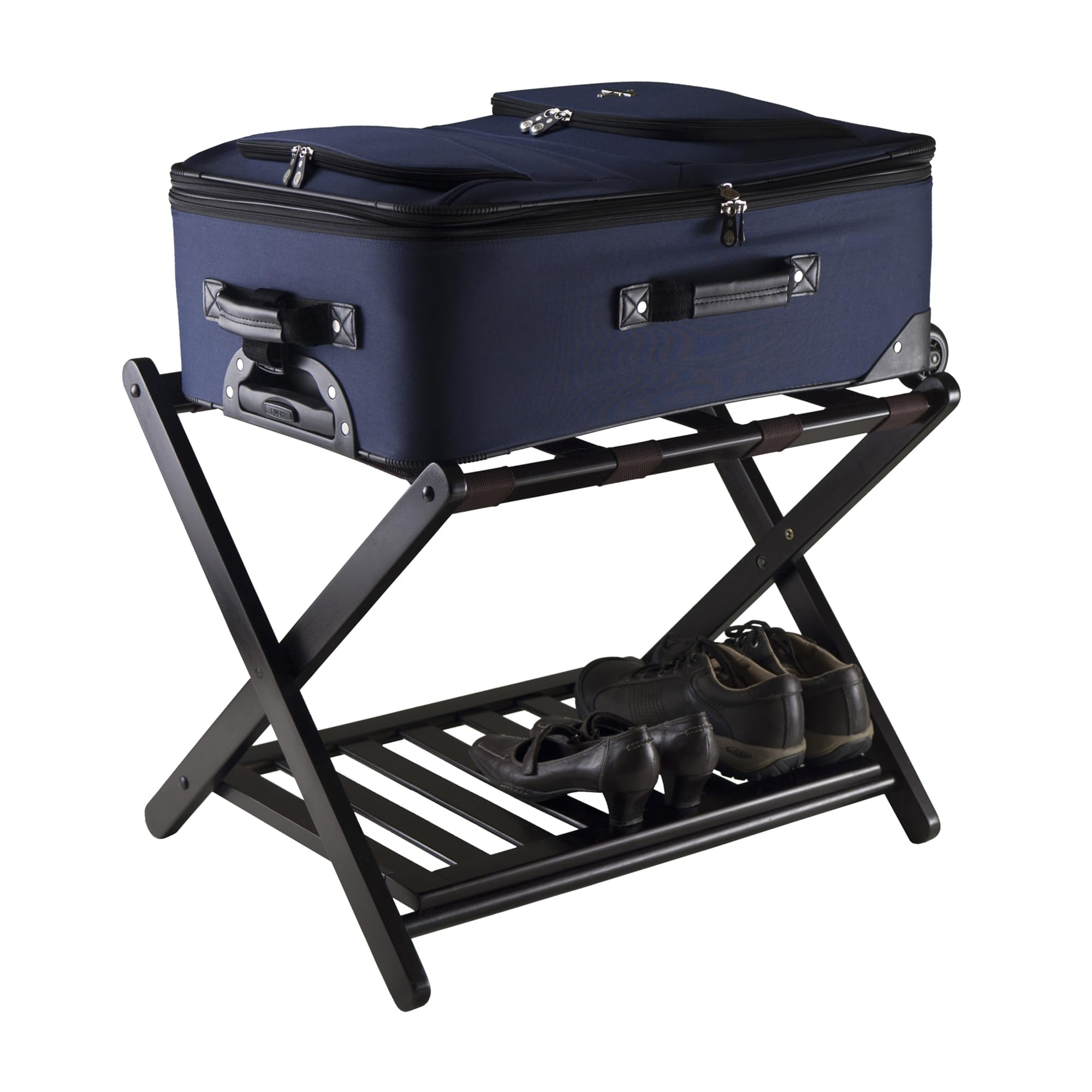 Winsome Reese Luggage Rack with Storage Shelf, for Guest Room, Bedroom, Foldable, No Assembly, Espresso - Image 3