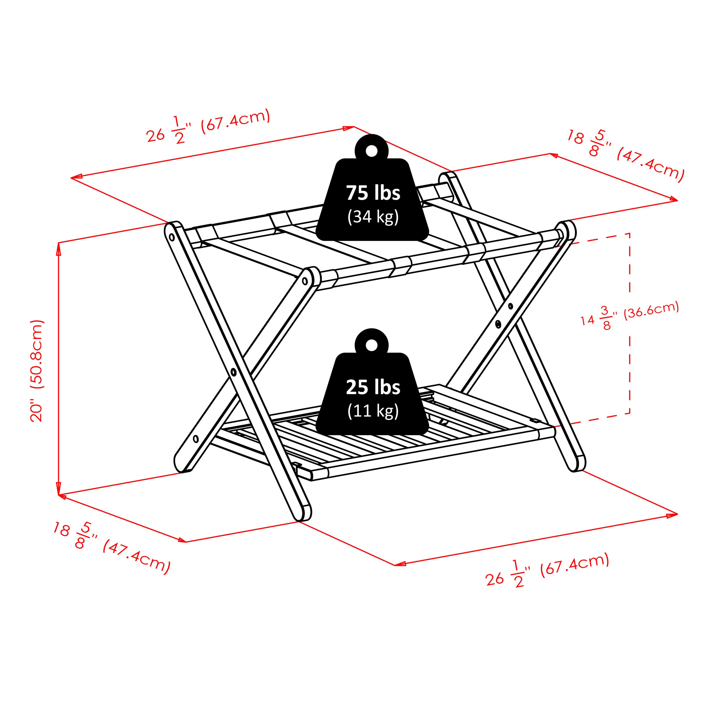 Winsome Reese Luggage Rack with Storage Shelf, for Guest Room, Bedroom, Foldable, No Assembly, Espresso - Image 6