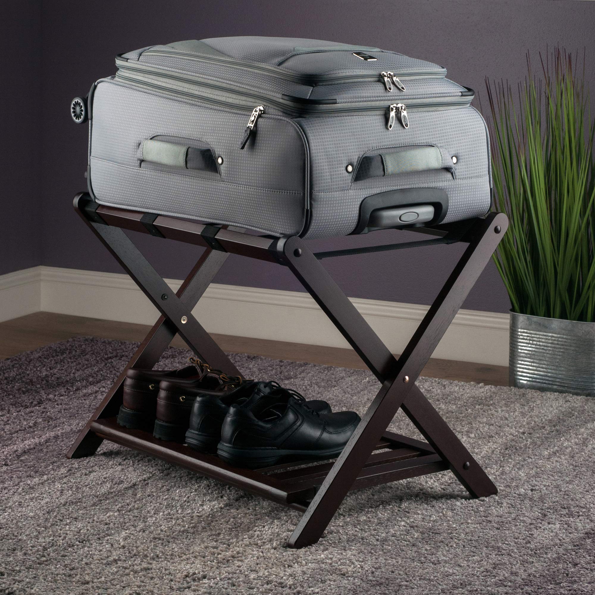 Winsome Reese Luggage Rack with Storage Shelf, for Guest Room, No Assembly, Cappuccino - Image 8