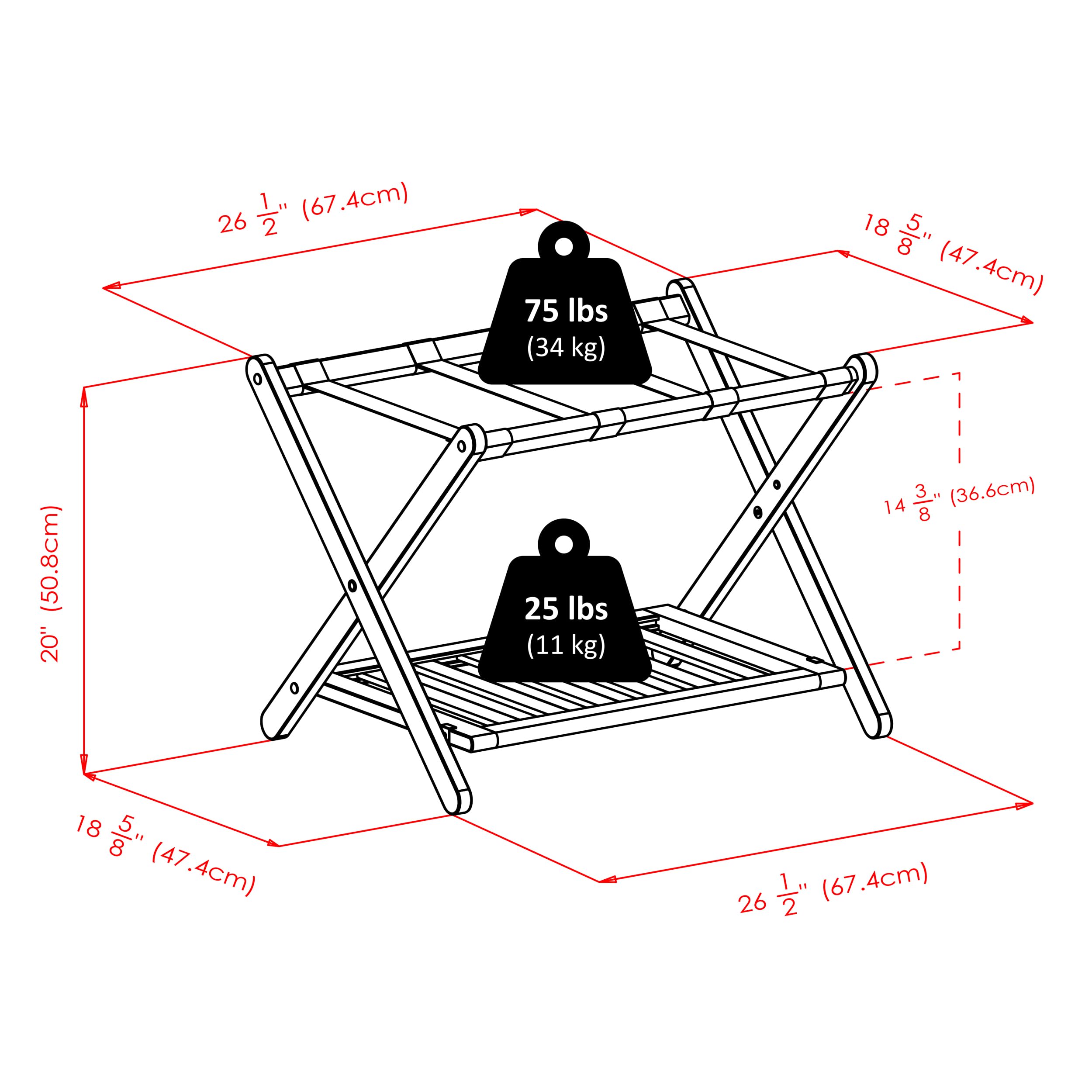 Winsome Reese Luggage Rack with Storage Shelf, for Guest Room, No Assembly, Cappuccino - Image 9