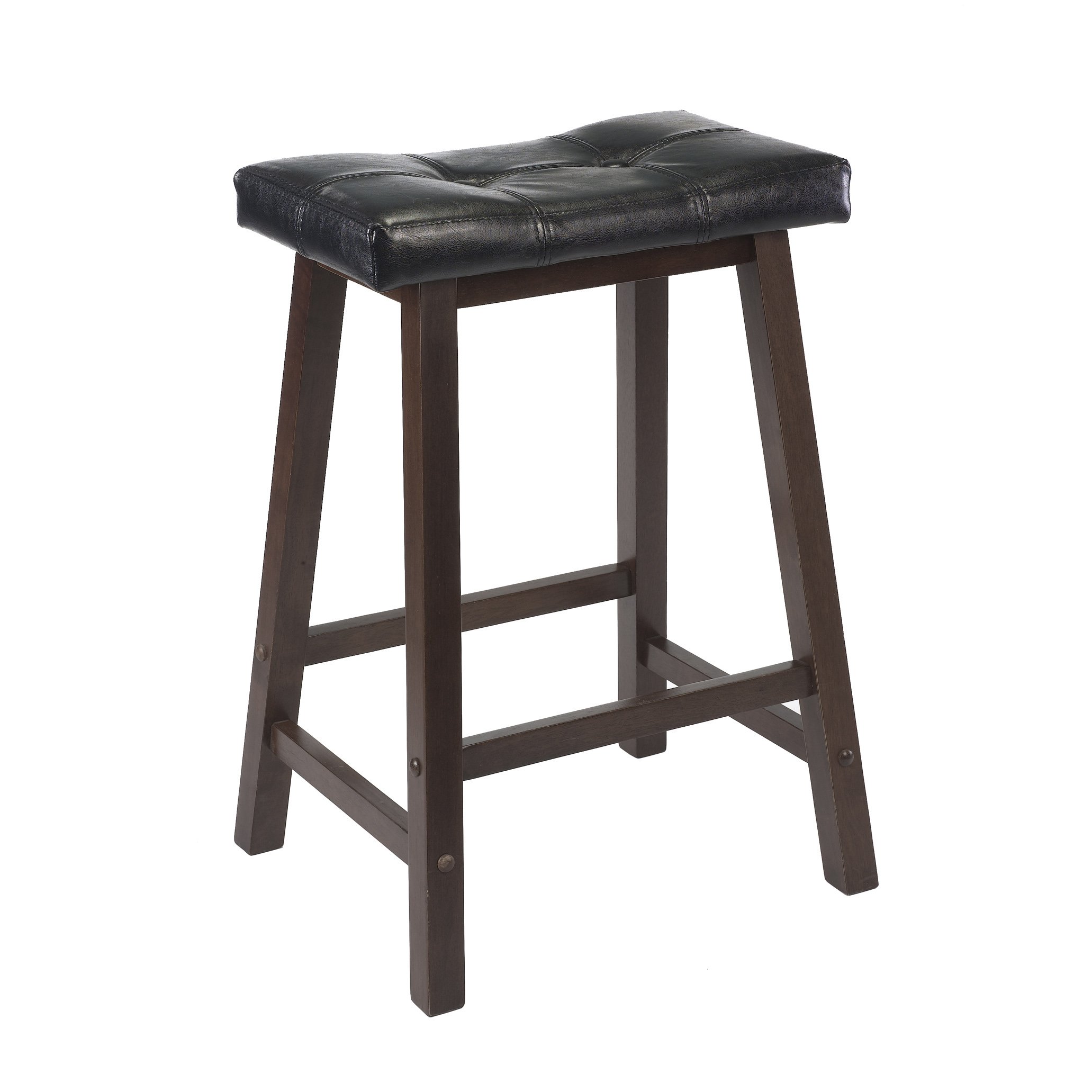 Winsome Sally 3-Pc Breakfast Table with 2 Cushion Saddle Seat Stools, Walnut and Black - Image 4