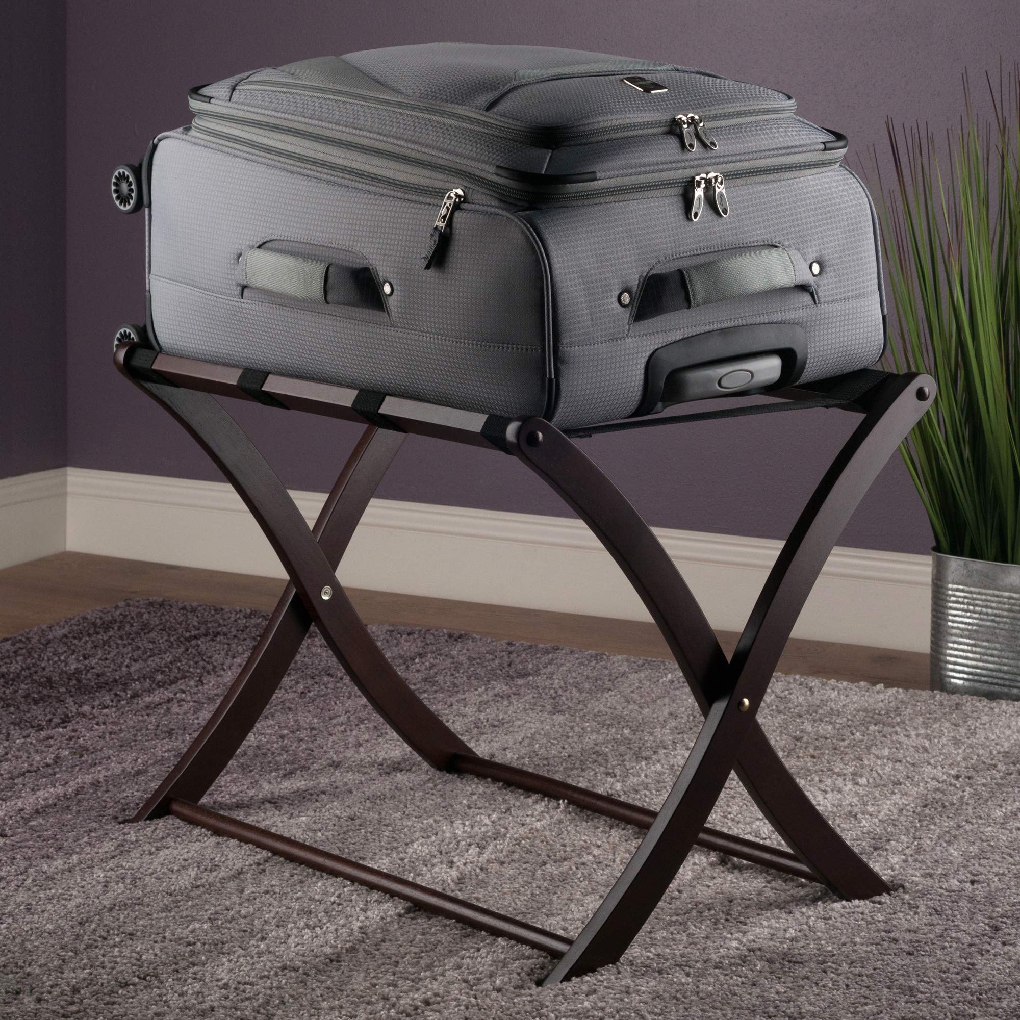 Winsome Scarlett Luggage Rack in Cappuccino, Sturdy Folding Suitcase and Bag Stand for Guest Room, Bedroom, Must Have Foldable Storage Essential for Guests, Small Businesses, Home - Image 8