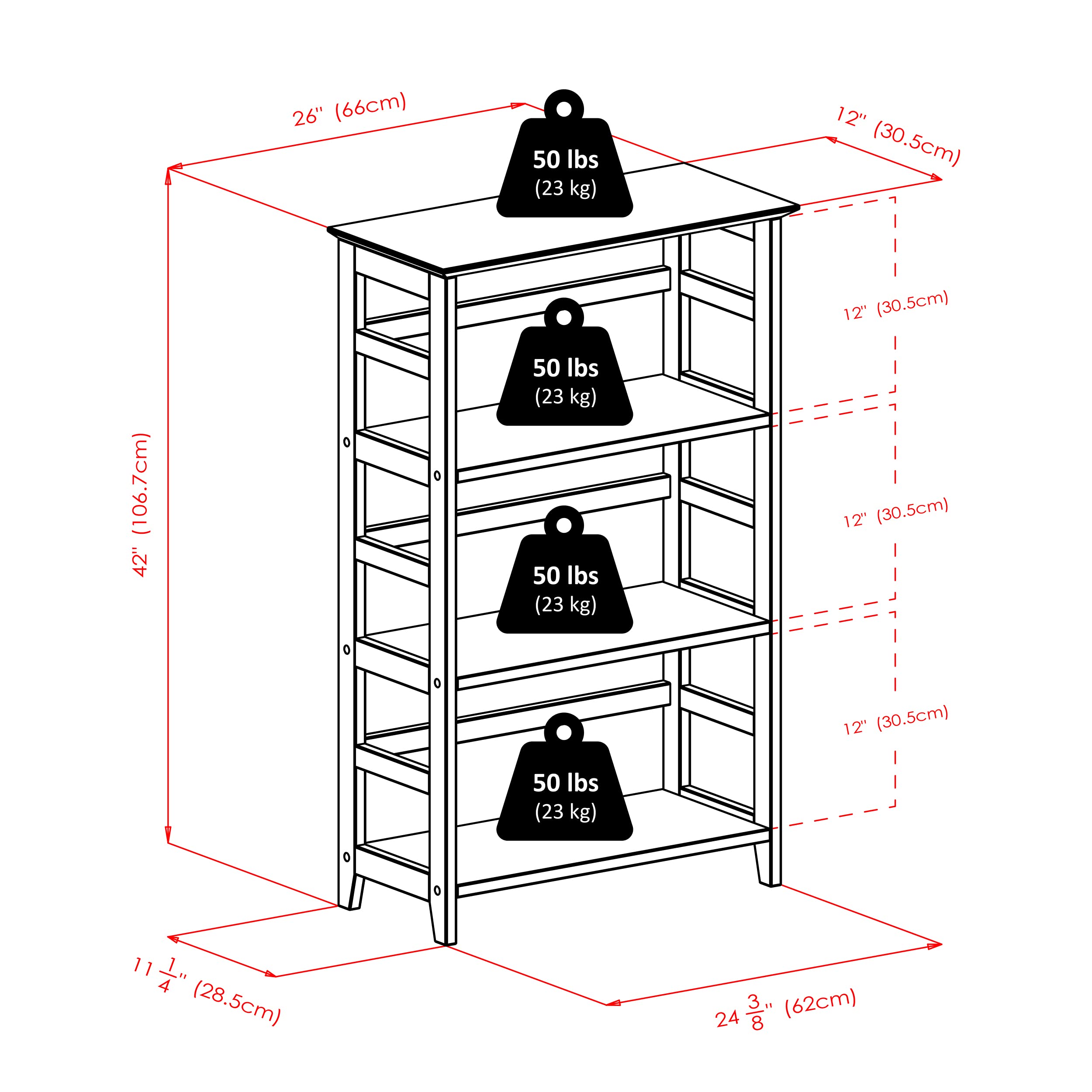 Winsome Studio 3-Tier Bookshelf, 42" in Honey Pine, Classic Display Bookcase, Functional & Stylish Shelving Unit for Convenient Home Storage in Living Room, Bedroom, Office, Dorm - Image 3