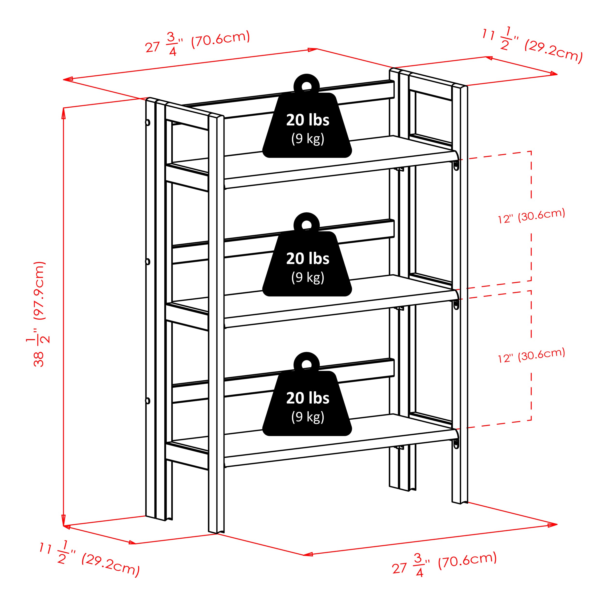 Winsome Torino 3-Pc Folding Bookcase w/Fabric Baskets, Black/Black (20306) - Image 3