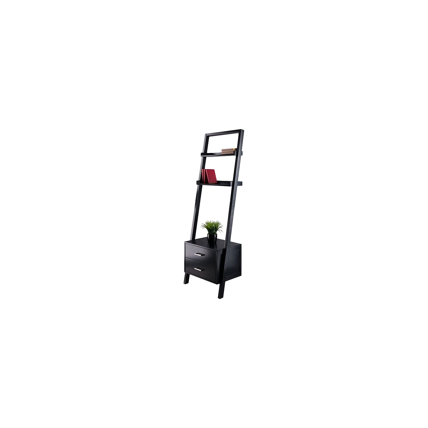 Winsome Wood Bellamy Leaning Shelf with Storage, Black - Image 11