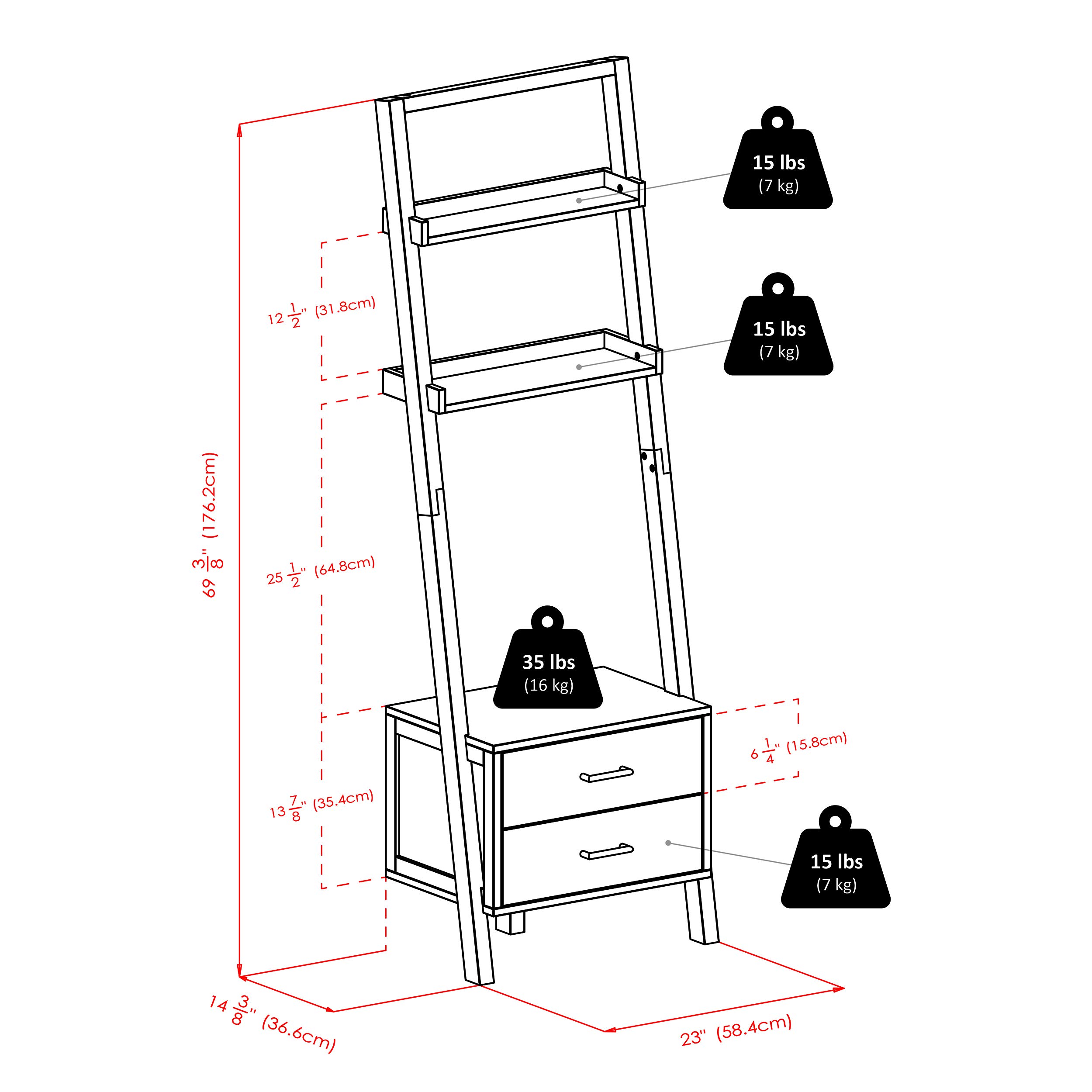 Winsome Wood Bellamy Leaning Shelf with Storage, Black - Image 3