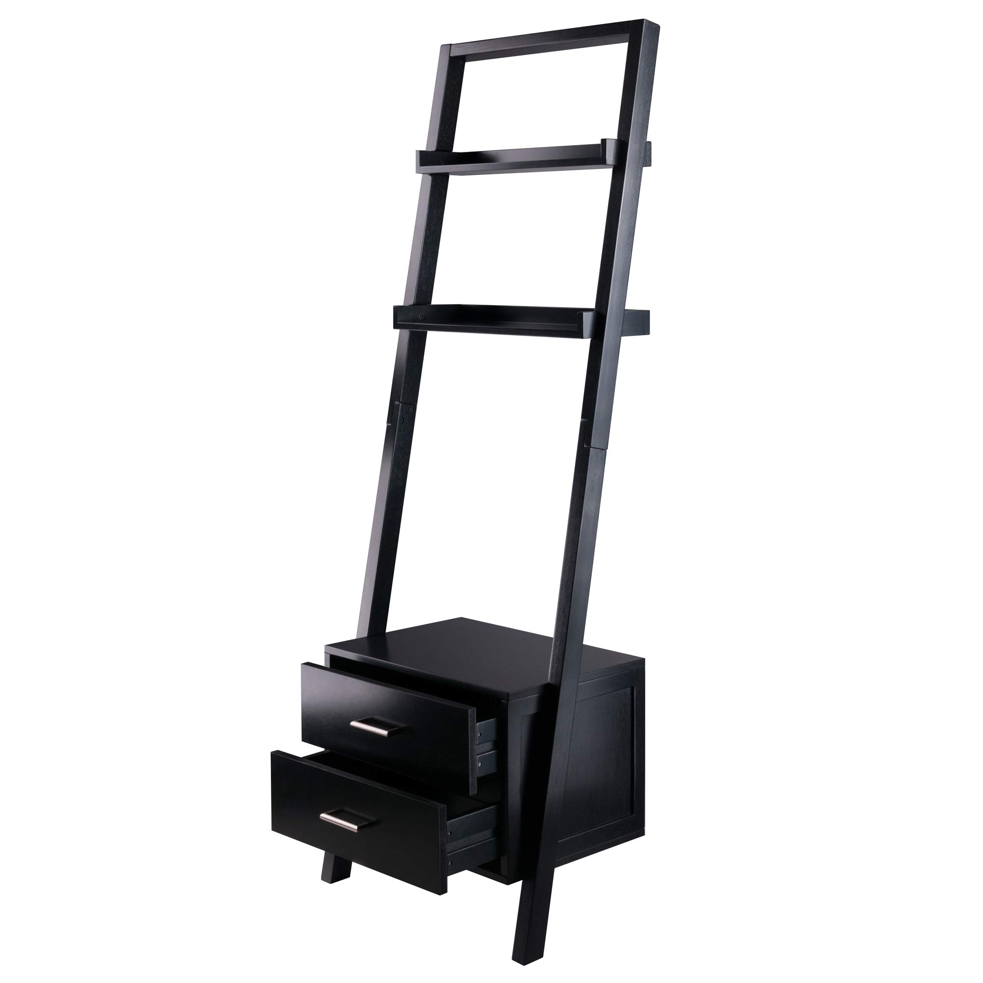 Winsome Wood Bellamy Leaning Shelf with Storage, Black - Image 4