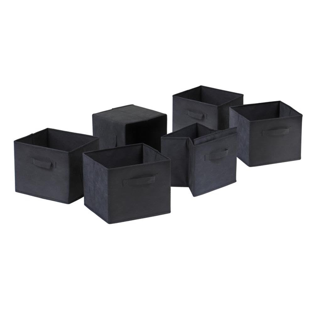 Winsome Wood Capri Wood 3 Section Storage Shelf with 6 Black Fabric Foldable Baskets - Image 5