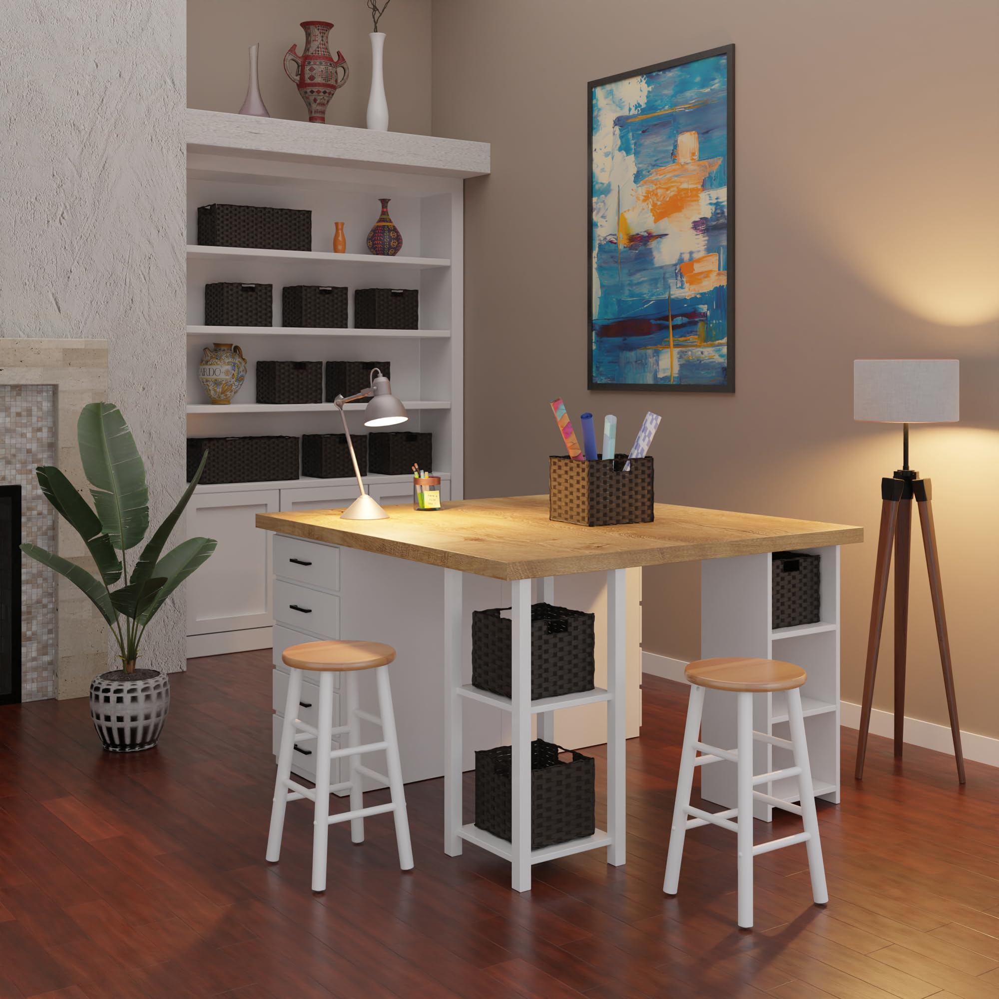 Winsome Wood Huxton 2-Pc Counter Stool Set, Natural and White Finish, 24" - Image 8