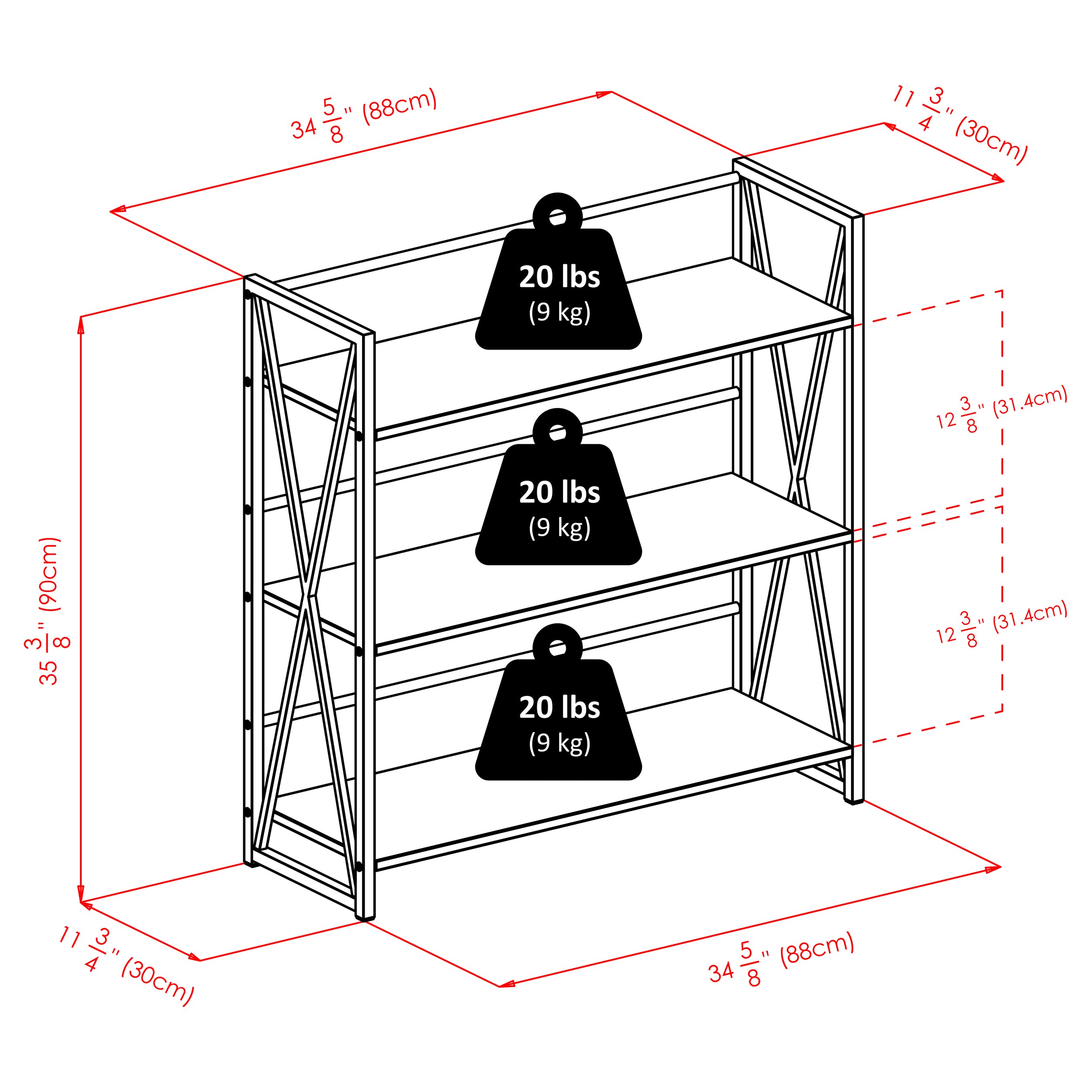 Winsome Wood Isa 3-Tier Shelf, Graphite and Walnut - Image 3