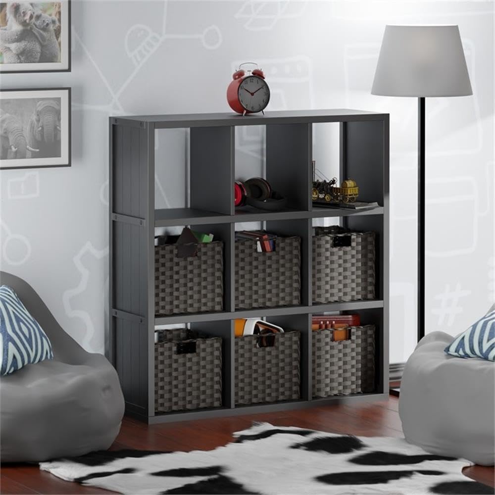 Winsome Wood Timothy 7-Pc 3x3 Storage Shelf with 6 Foldable Woven Baskets - Black and Chocolate - Image 7